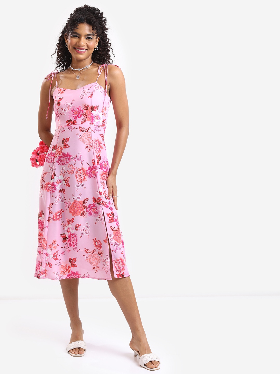 

Tokyo Talkies Floral Printed Fit & Flare Midi Dress, Pink