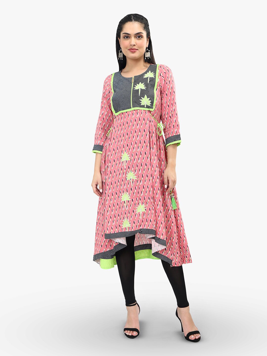 

Sangria Ethnic Motifs Printed Cotton A-Line Kurta, Pink