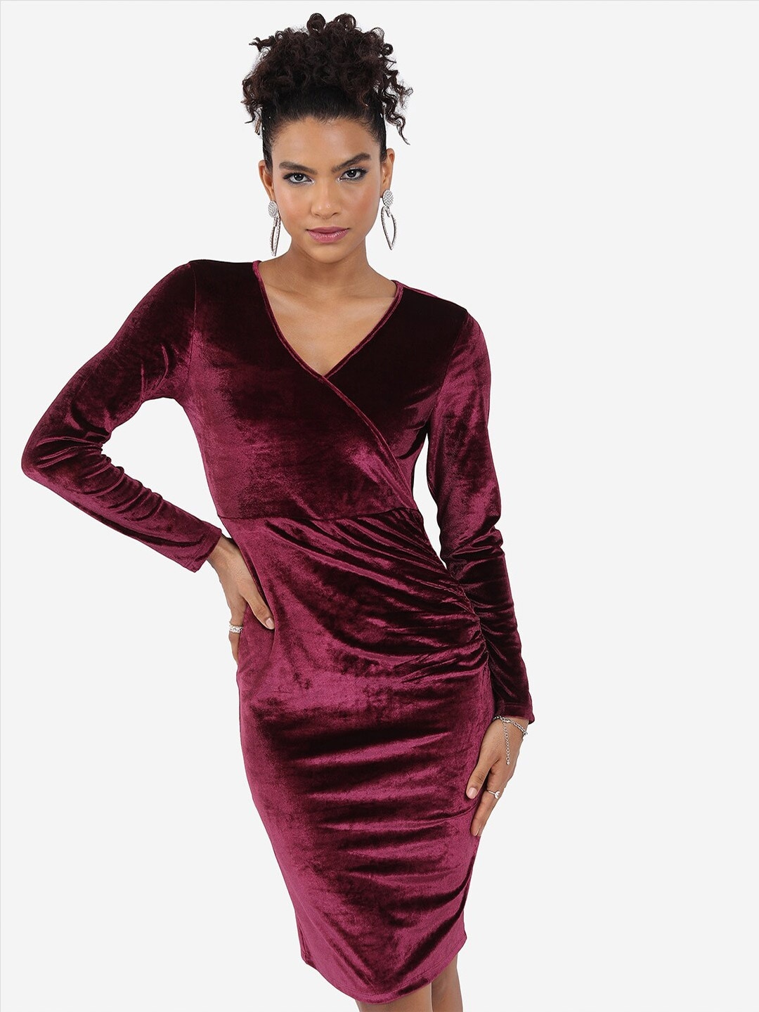 Tokyo Talkies Maroon Velvet Dress