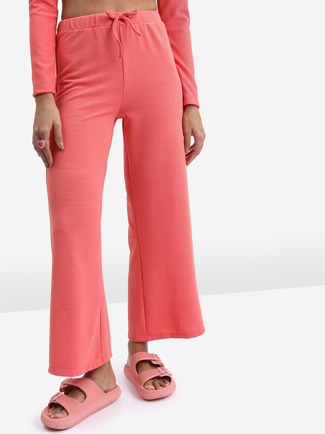 

Tokyo Talkies Women High-Rise Flared Parallel Trousers, Coral
