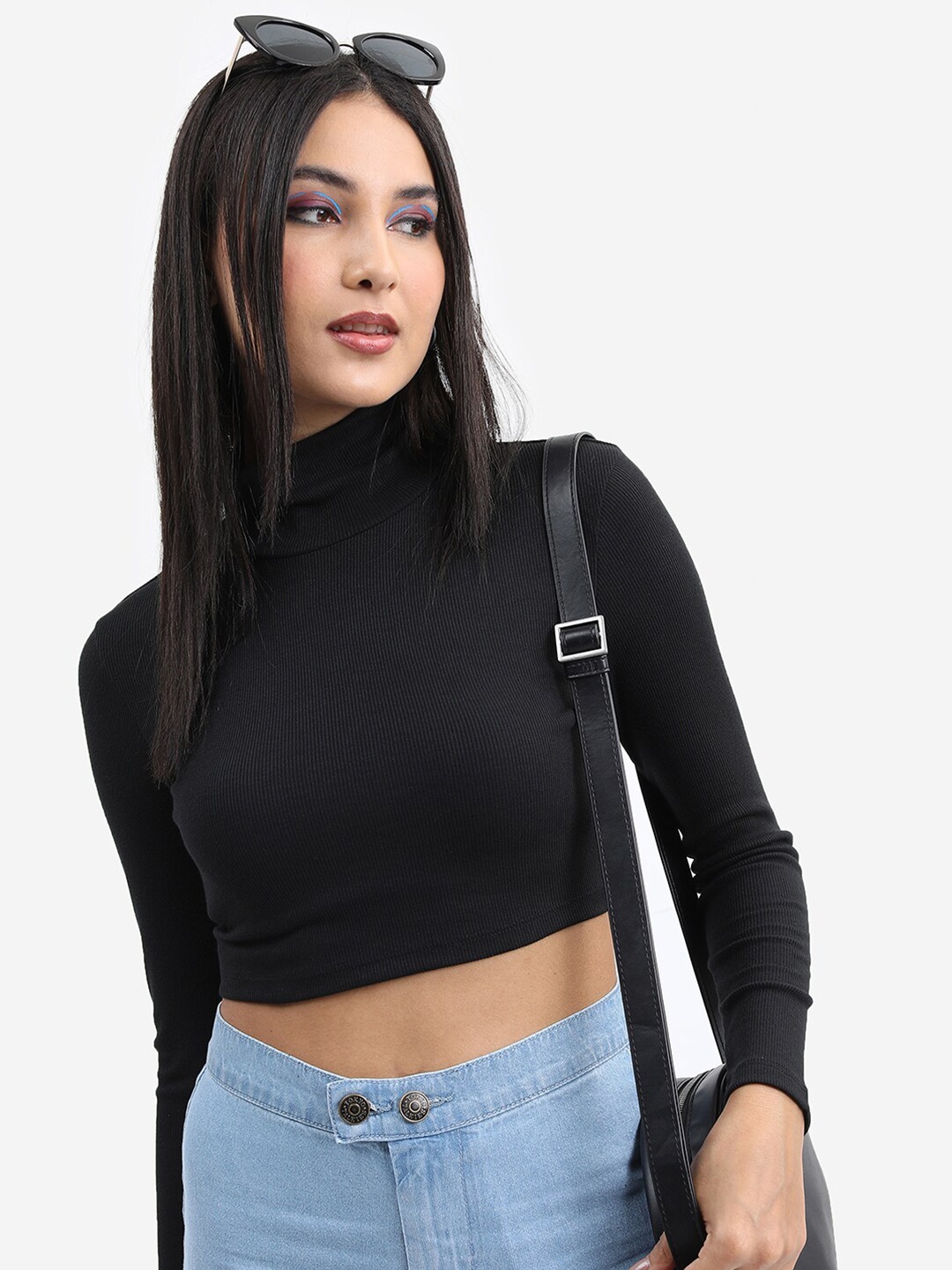 

Basics By Tokyo Talkies High Neck Cotton Crop Top, Black