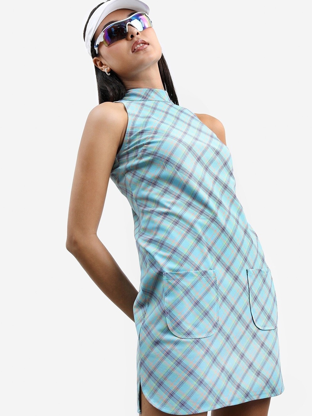 

Tokyo Talkies Blue Checked A-Line Dress