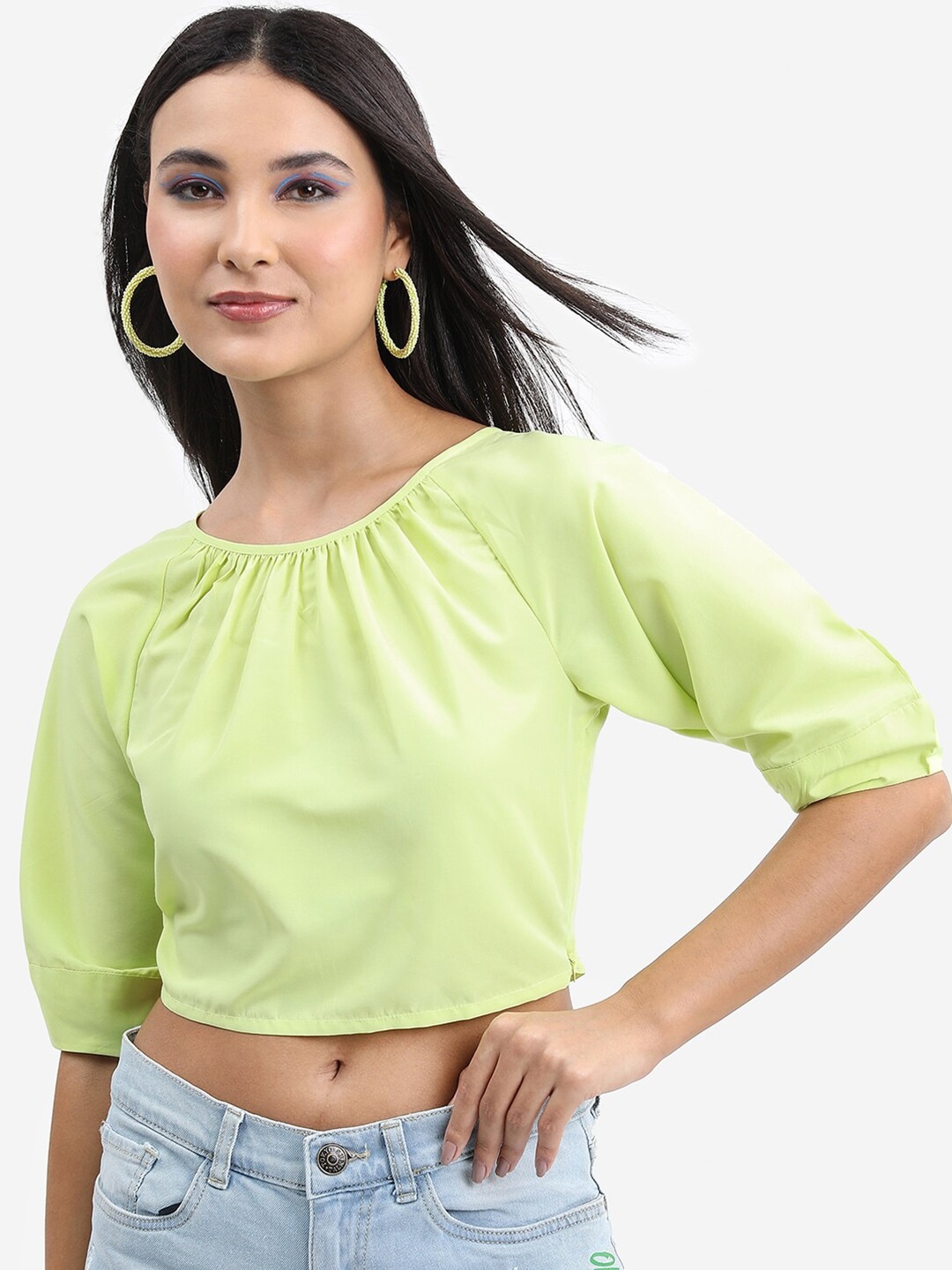 

Tokyo Talkies Gathered Styled Back Crop Top, Green