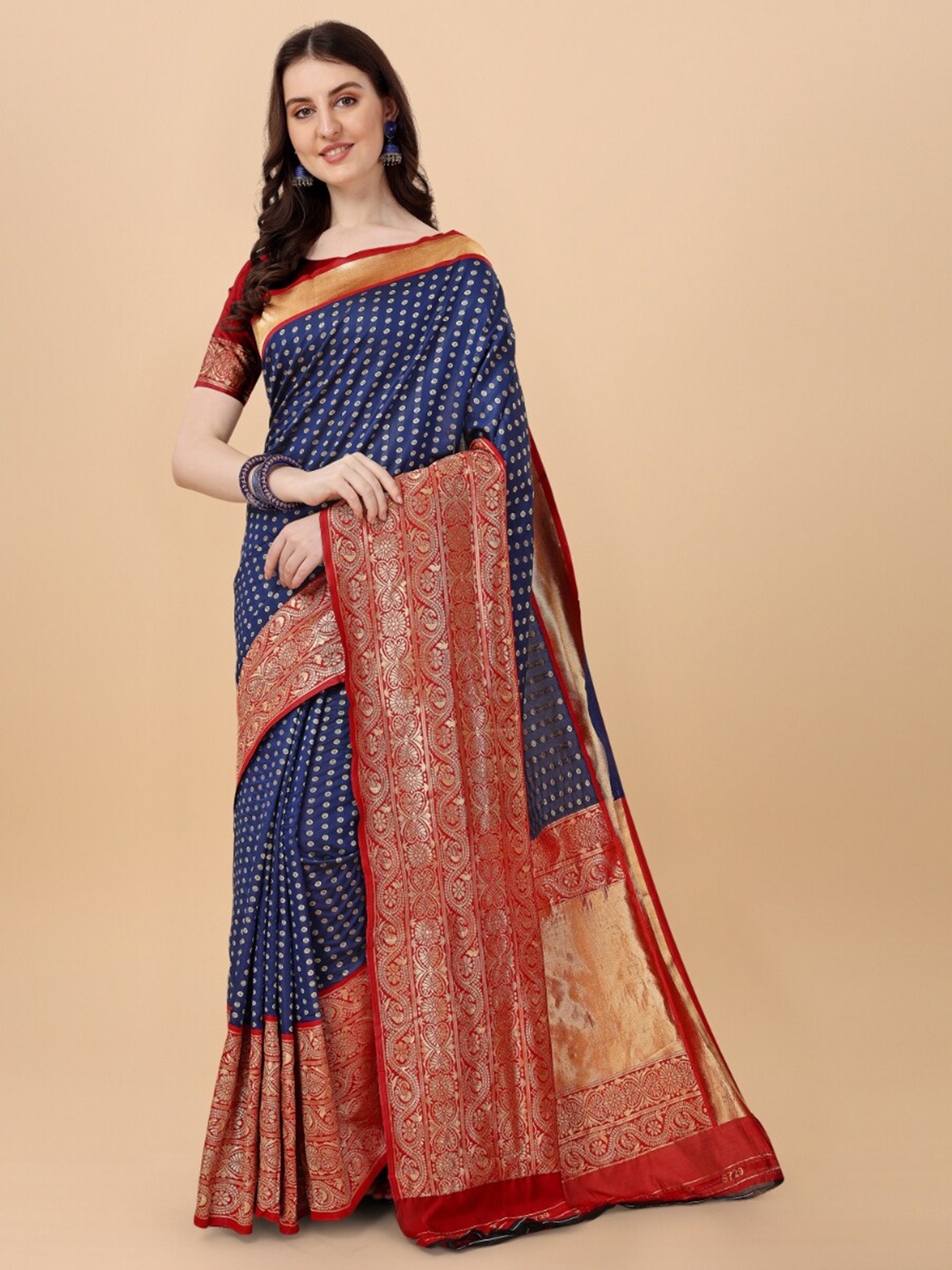

Jinax Ethnic Motifs Woven Design Zari Pure Silk Banarasi Saree, Blue