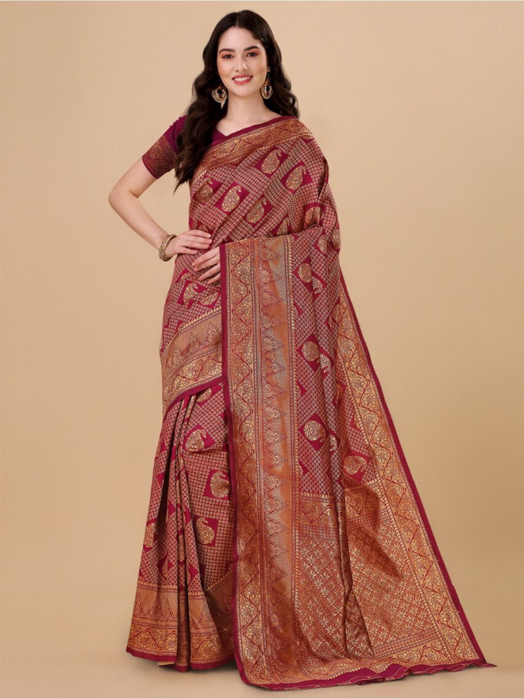 

Jinax Paisley Zari Pure Silk Banarasi Saree, Maroon