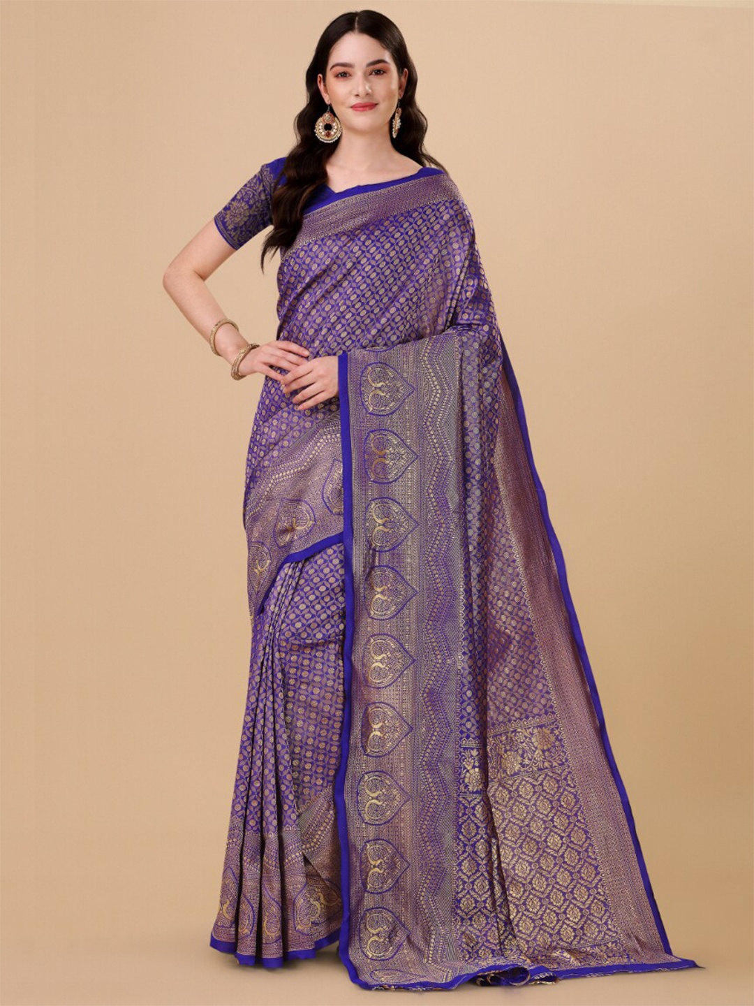 

Jinax Ethnic Motif Zari Pure Silk Banarasi Saree, Blue