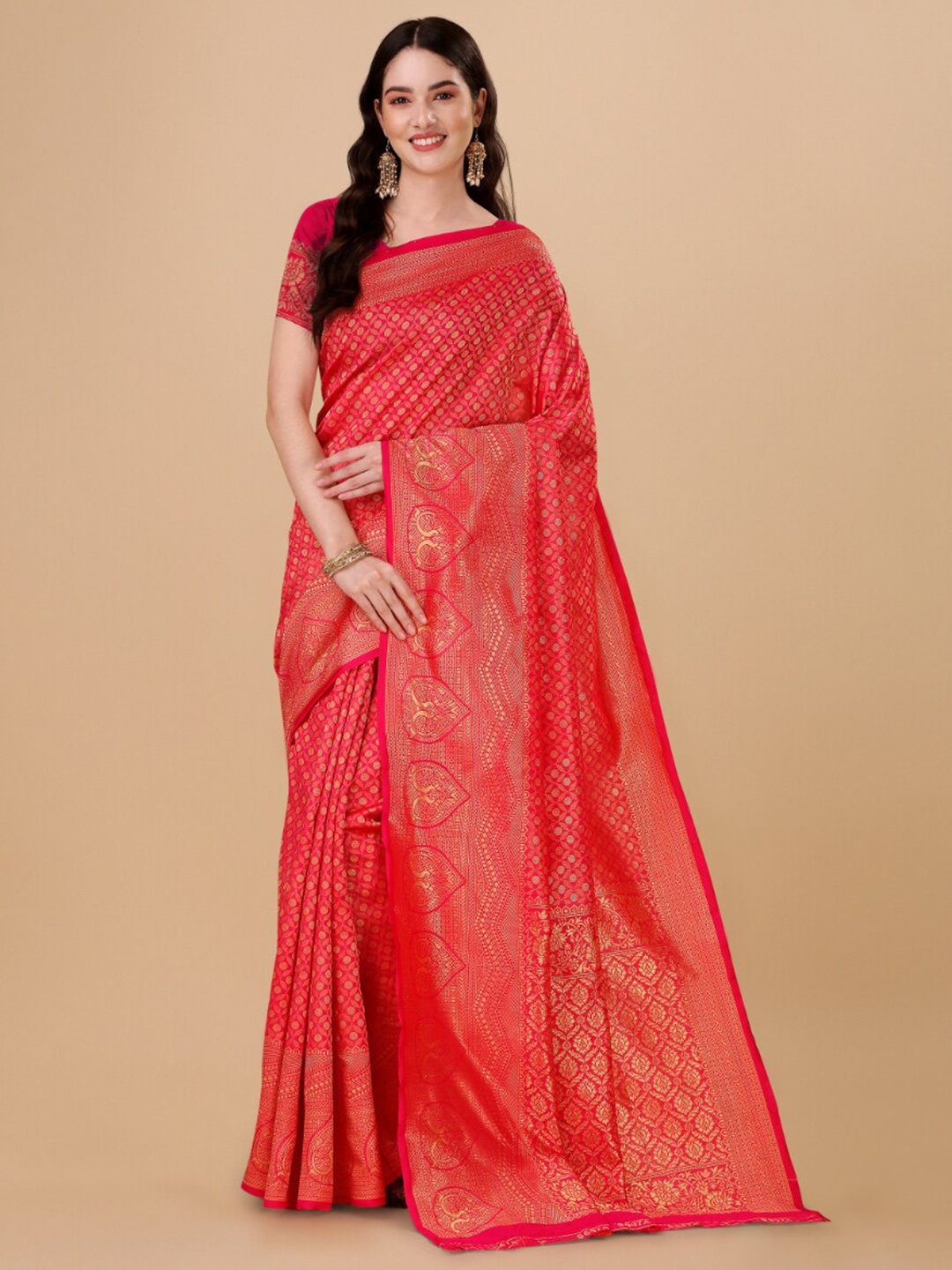 

Jinax Ethnic Motif Zari Pure Silk Banarasi Saree, Pink