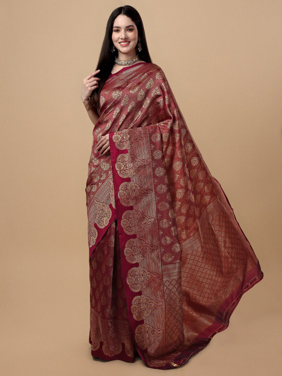 

Jinax Ethnic Motif Zari Pure Silk Banarasi Saree, Maroon