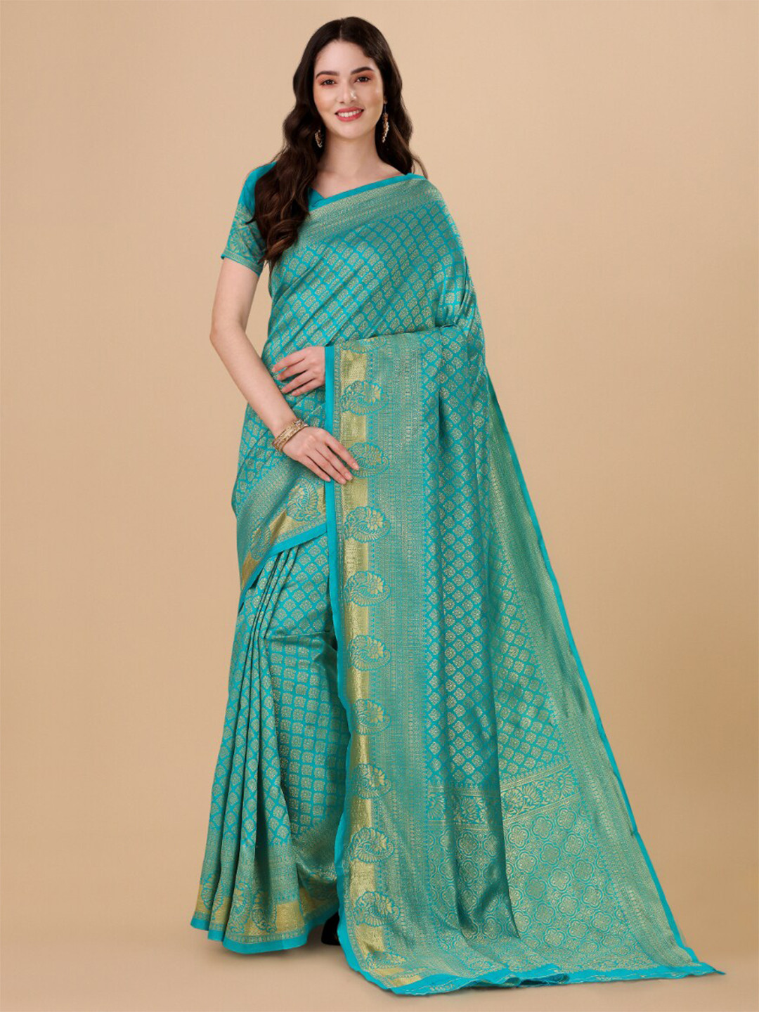 

Jinax Ethnic Motif Zari Pure Silk Banarasi Saree, Sea green