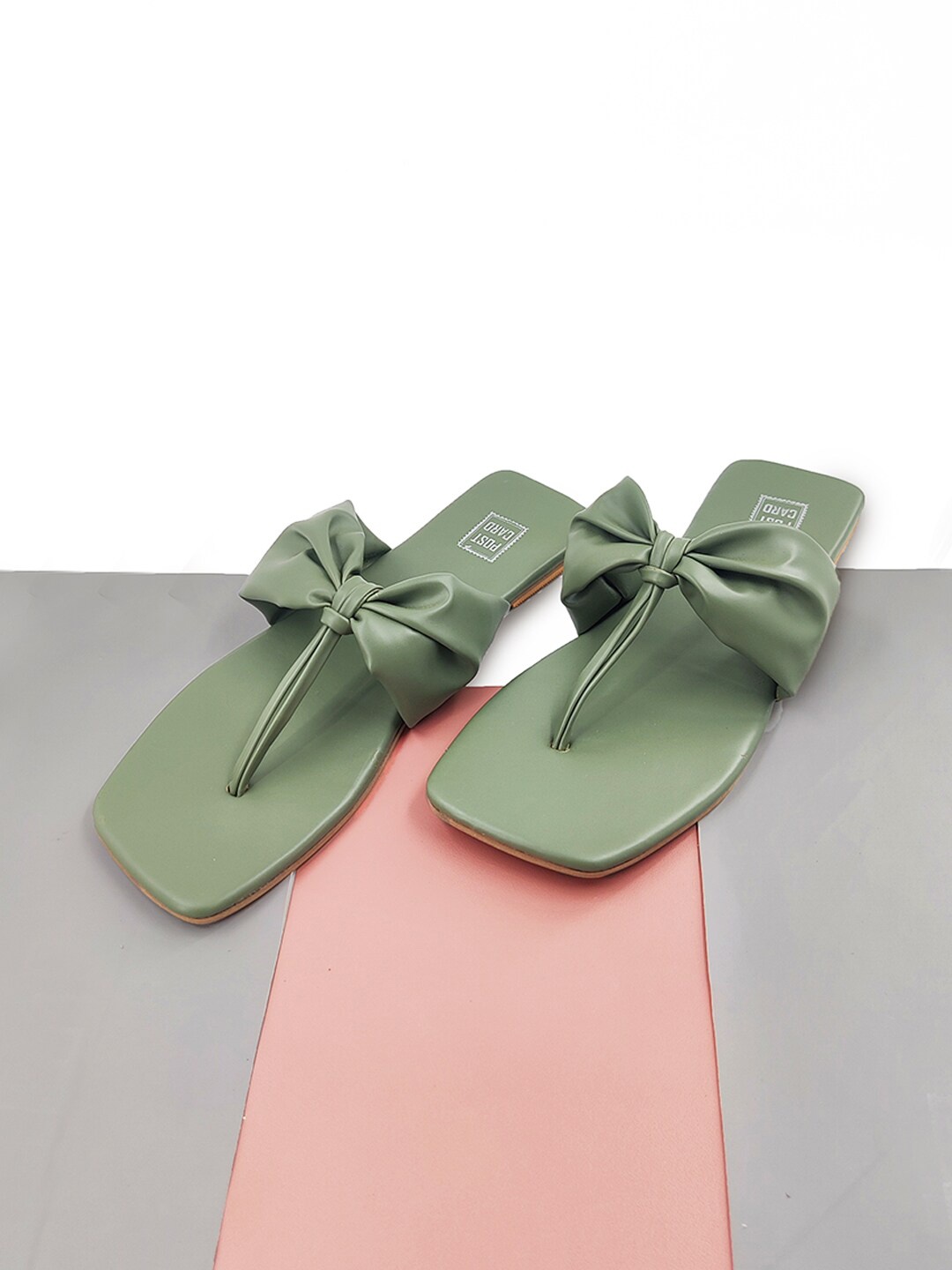 

POSTCARD Bow Detail T-Strap Flats, Olive