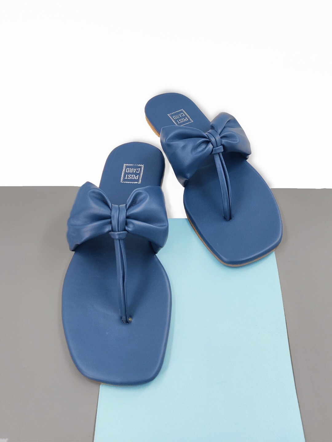 

POSTCARD Bow Detail T-Strap Flats, Navy blue