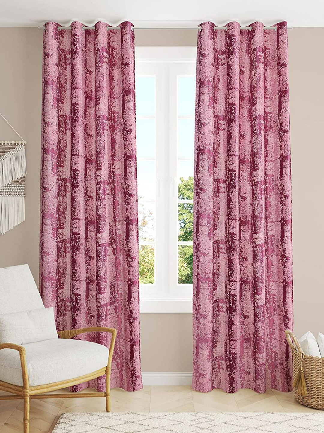 

Bajo's Purple 2-Pieces Printed Satin Long Door Curtains