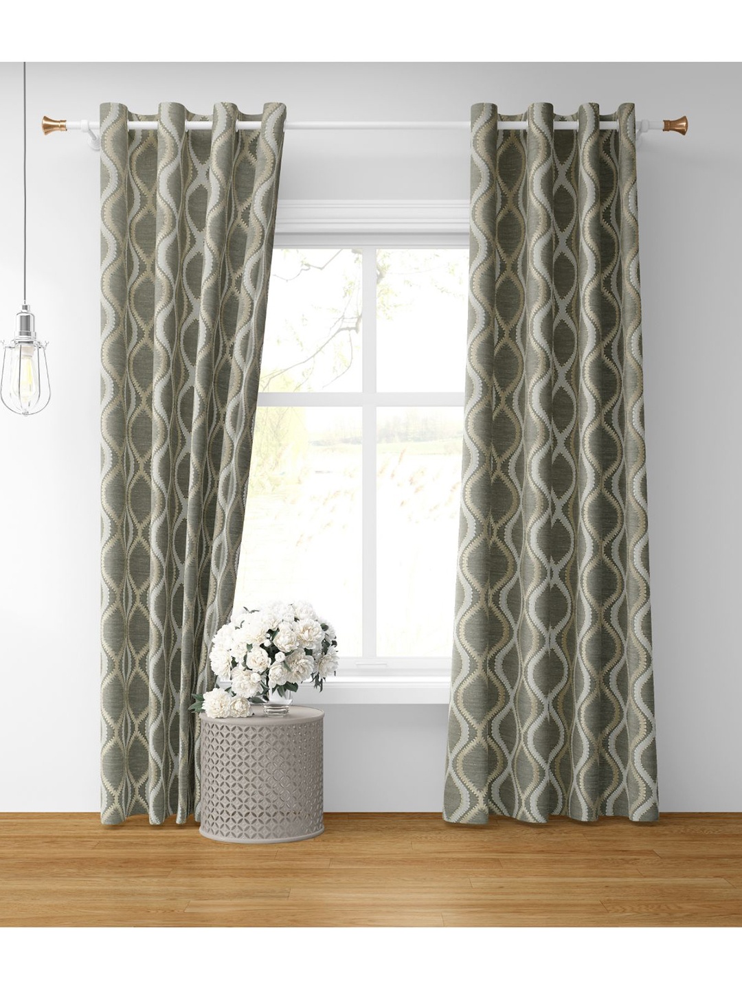 

Bajo's Grey & White 2-Pieces Printed Cotton Long Door Curtains