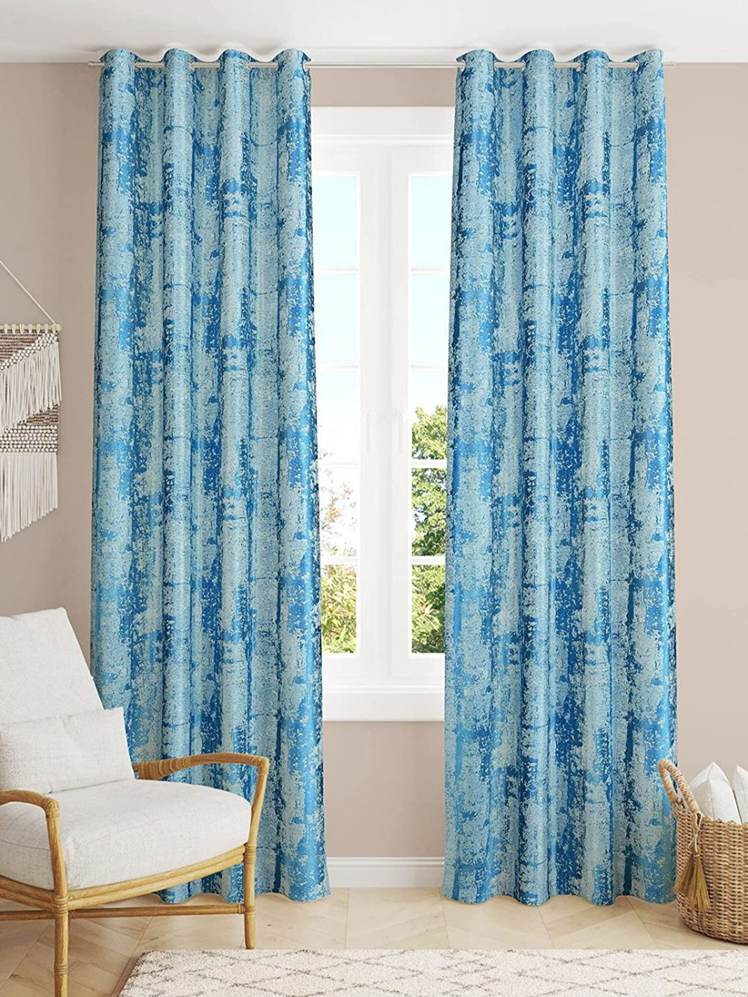 

Bajo's Blue 2-Pieces Printed Satin Long Door Curtains