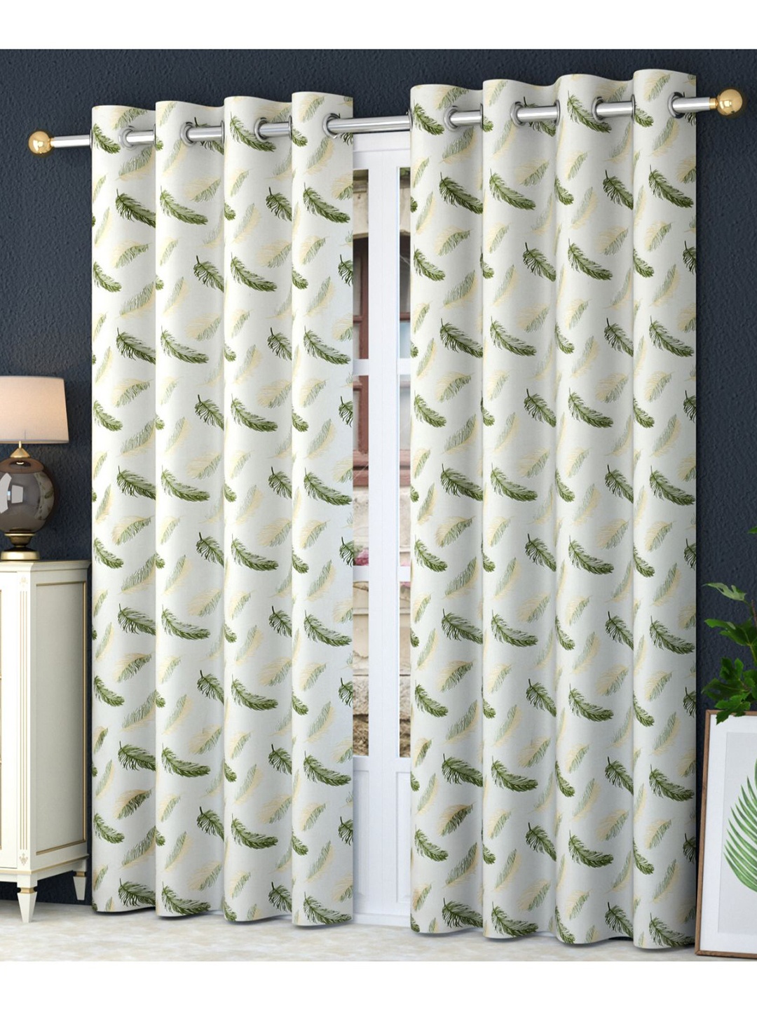 

Bajo's Cream-Coloured & Green 2 Pieces Quirky Printed Door Curtains