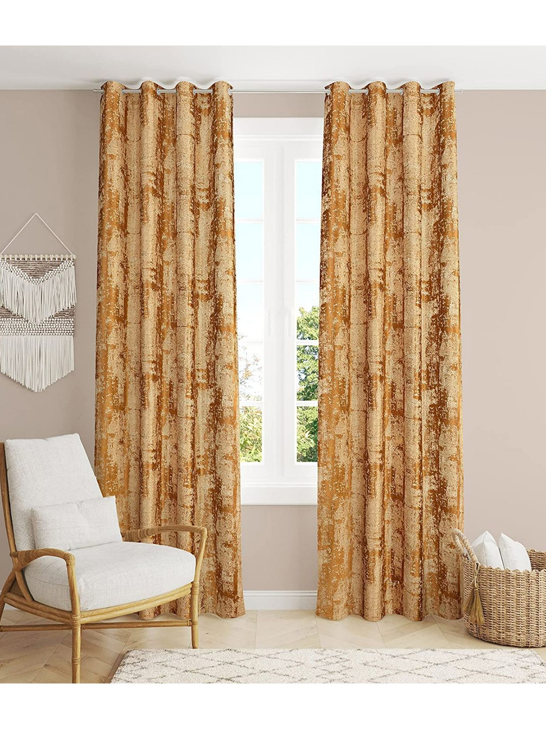 

Bajo's Yellow & Orange 2 Pieces Abstract Printed Satin Door Curtains