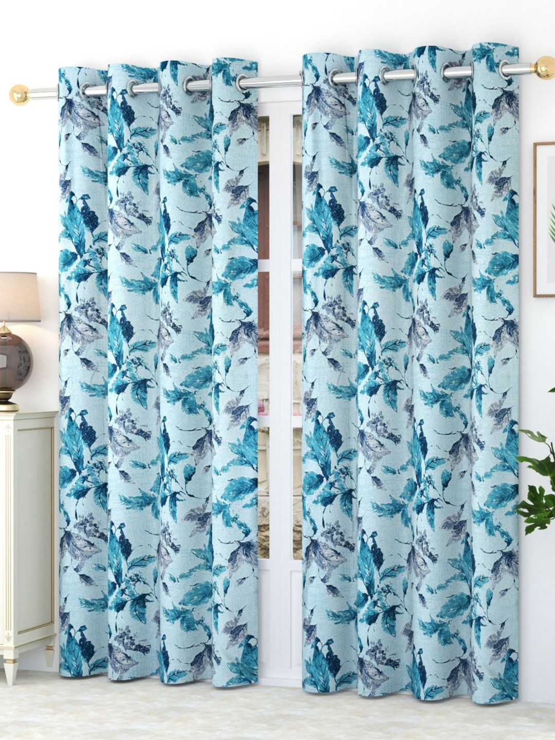 

Bajo's Blue & Black 2 Pieces Quirky Printed Satin Door Curtains