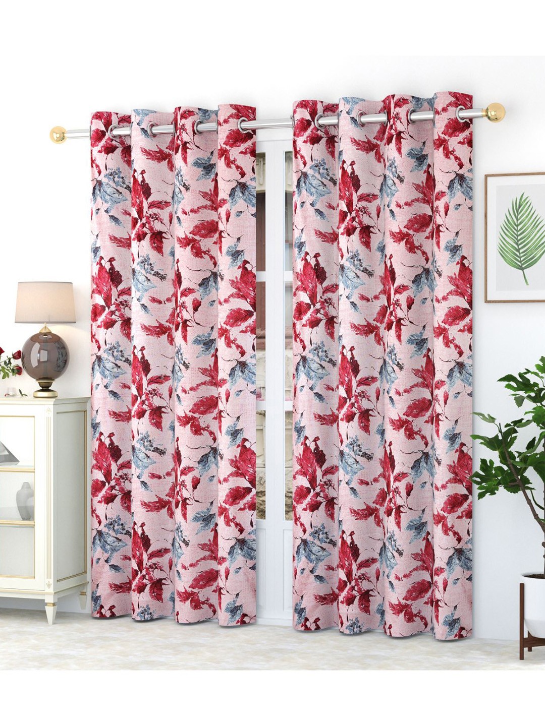 

Bajo's Peach-Coloured & Grey 2 Pieces Floral Printed Door Curtain