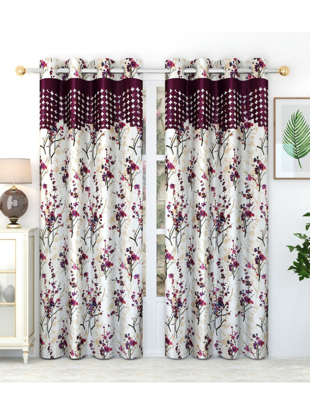 

Bajo's White & Purple 2 Pieces Quirky Printed Satin Door Curtains