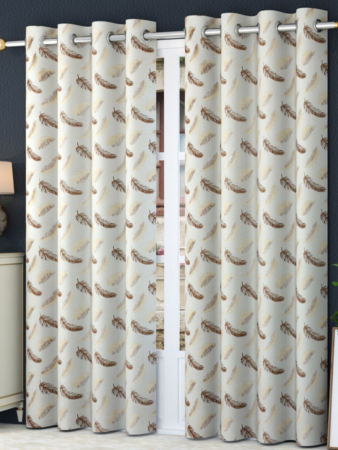 

Bajo's Cream-Coloured & Brown 2 Pieces Quirky Printed Satin Door Curtains