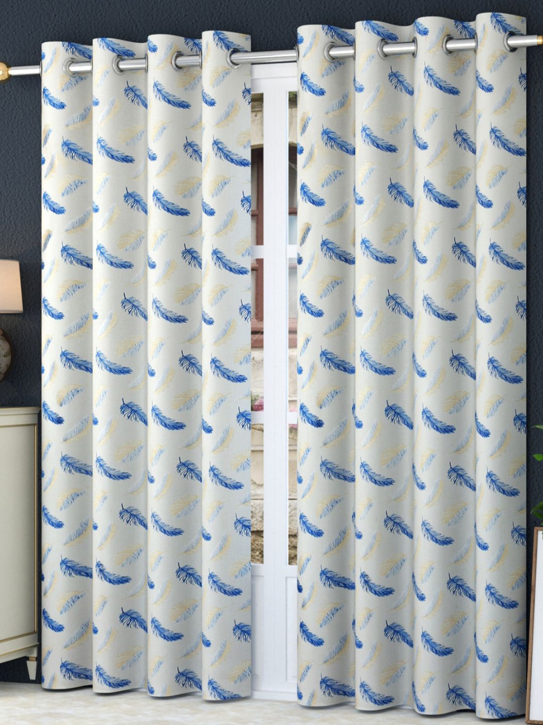 

Bajo's Cream-Coloured & Blue 2 Pieces Quirky Printed Satin Door Curtains