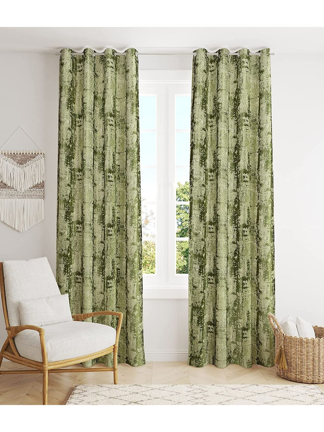 

Bajo's Green & Olive Green 2 Pieces Printed Satin Door Curtains