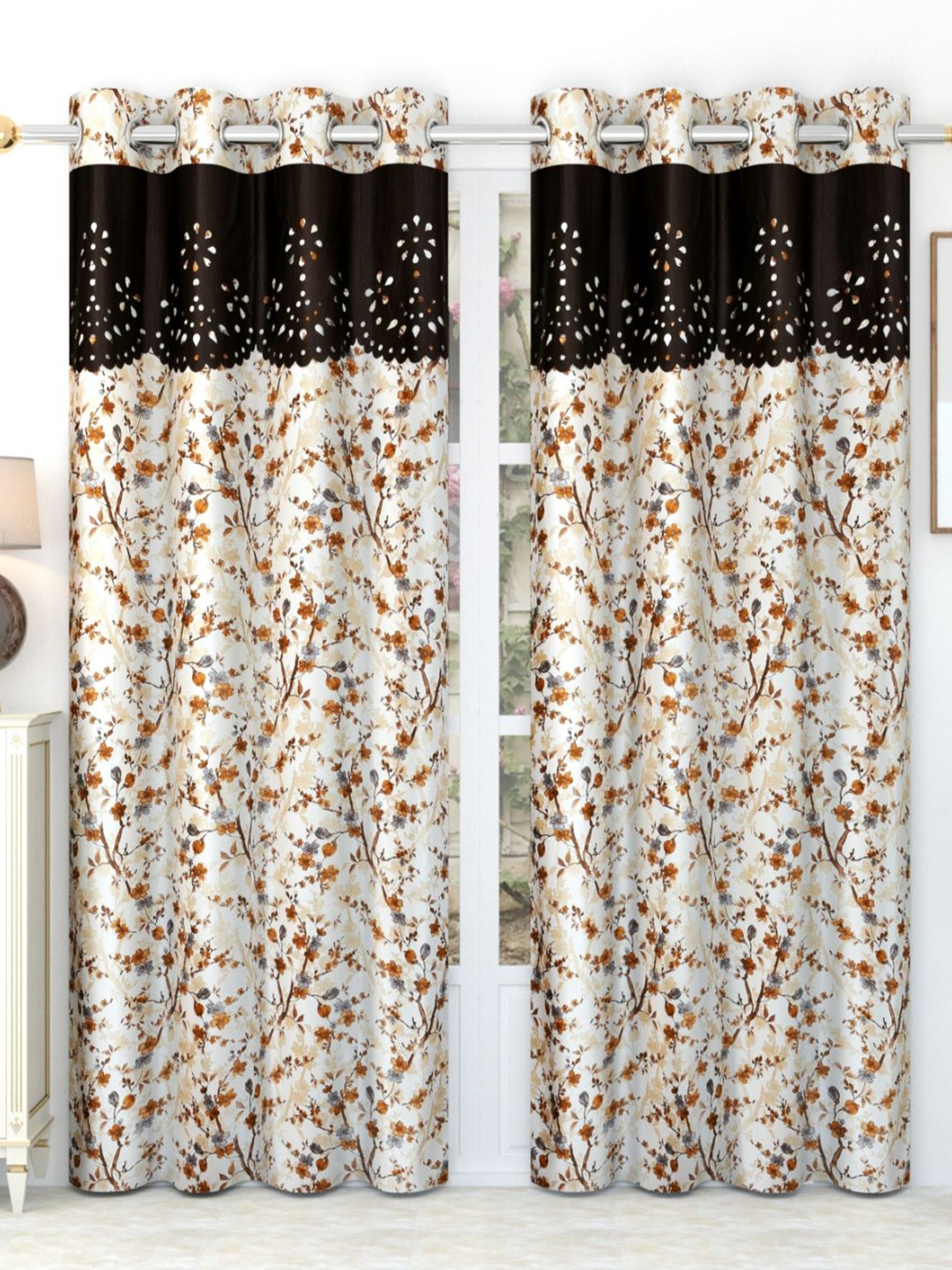 

Bajo's Beige & Brown 2 Pieces Quirky Printed Satin Door Curtains