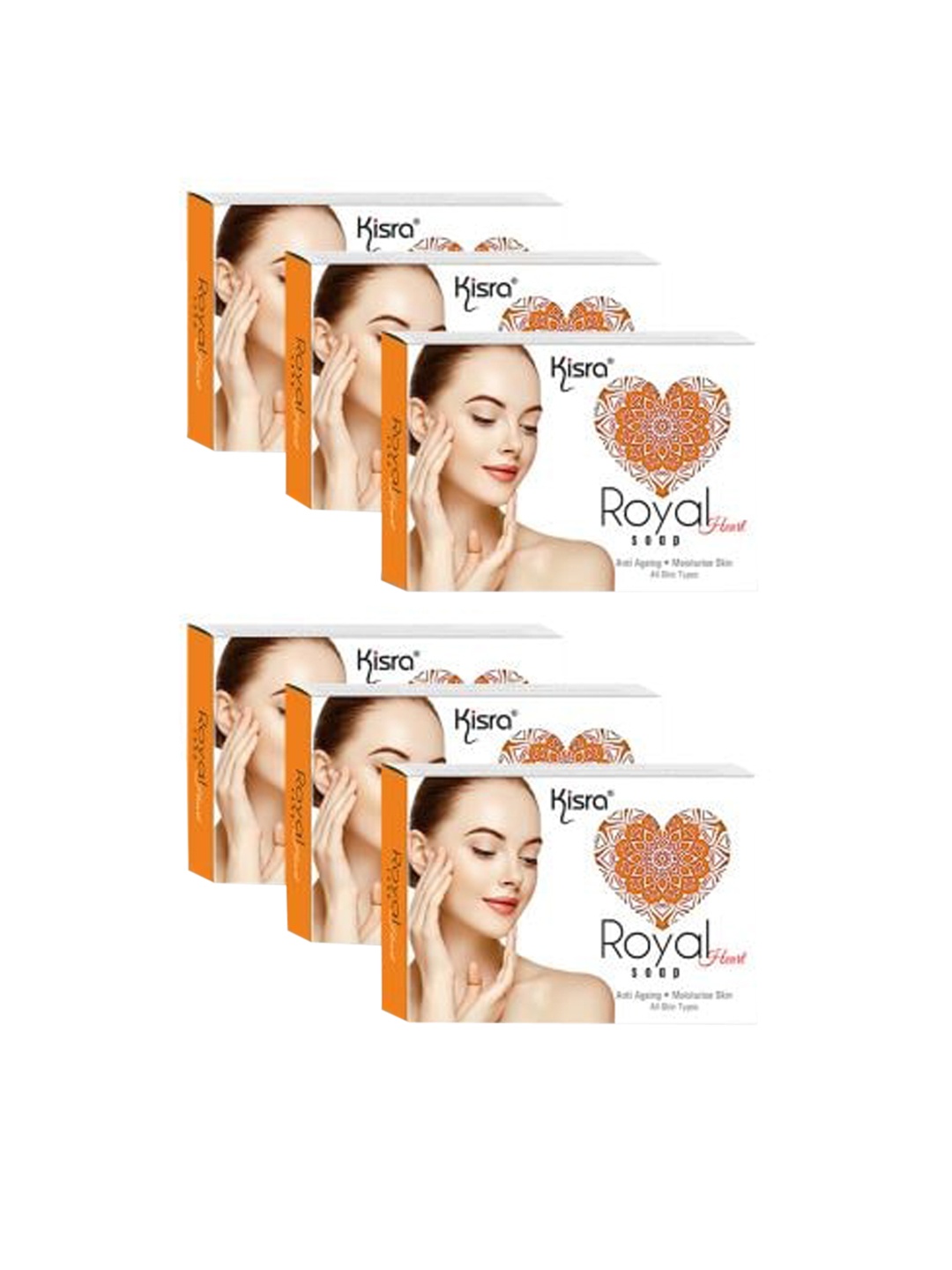 

KISRA Set of 6 Royal Heart Moisturiser Soaps For All Skin Types - 75 g Each, White