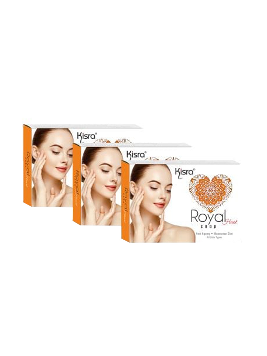 

KISRA Set of 3 Royal Heart Moisturiser Soaps For All Skin Types - 75 g Each, White