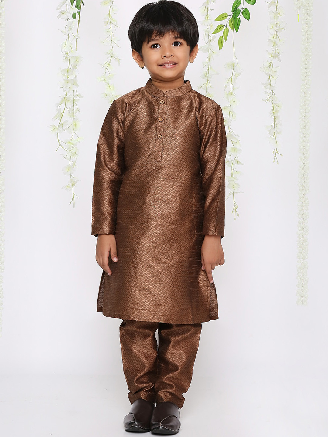 

KID1 Boys Ethnic Motifs Woven Design Kurta With Churidar, Brown
