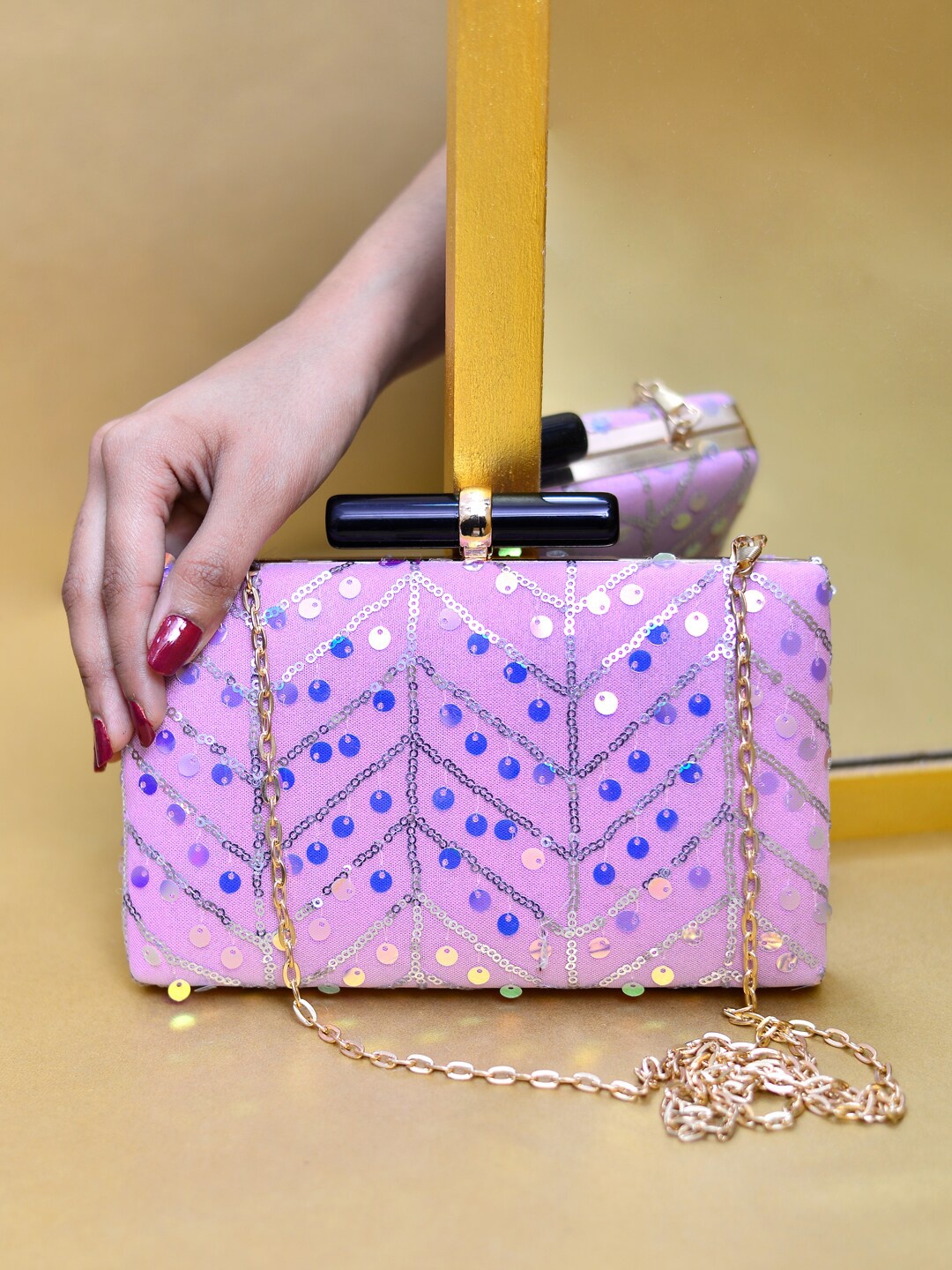 

ARTKLIM Women Embroidered Embellished Box Clutch, Pink