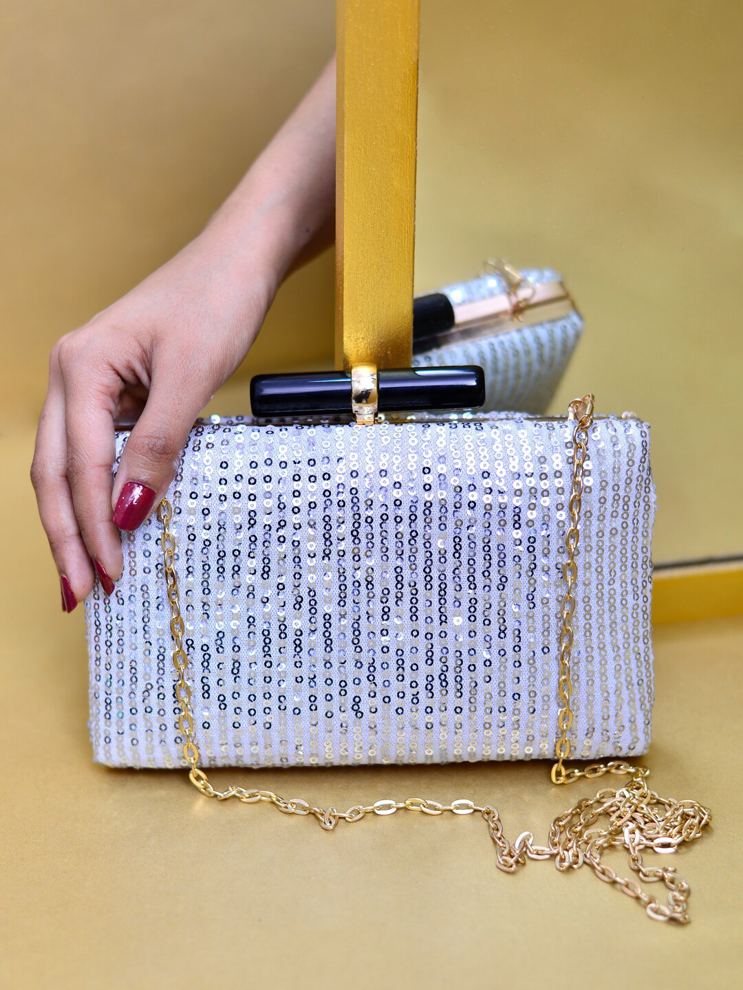

ARTKLIM Embellished Box Clutch, Silver