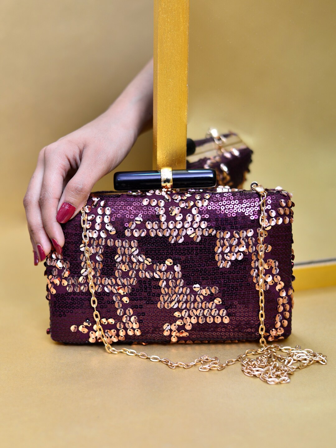 

ARTKLIM Embellished Sequinned Box Clutch, Purple