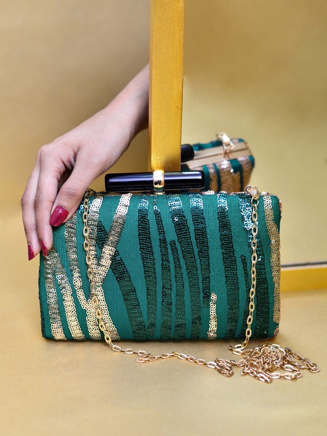 

ARTKLIM Embellished Box Clutch, Green