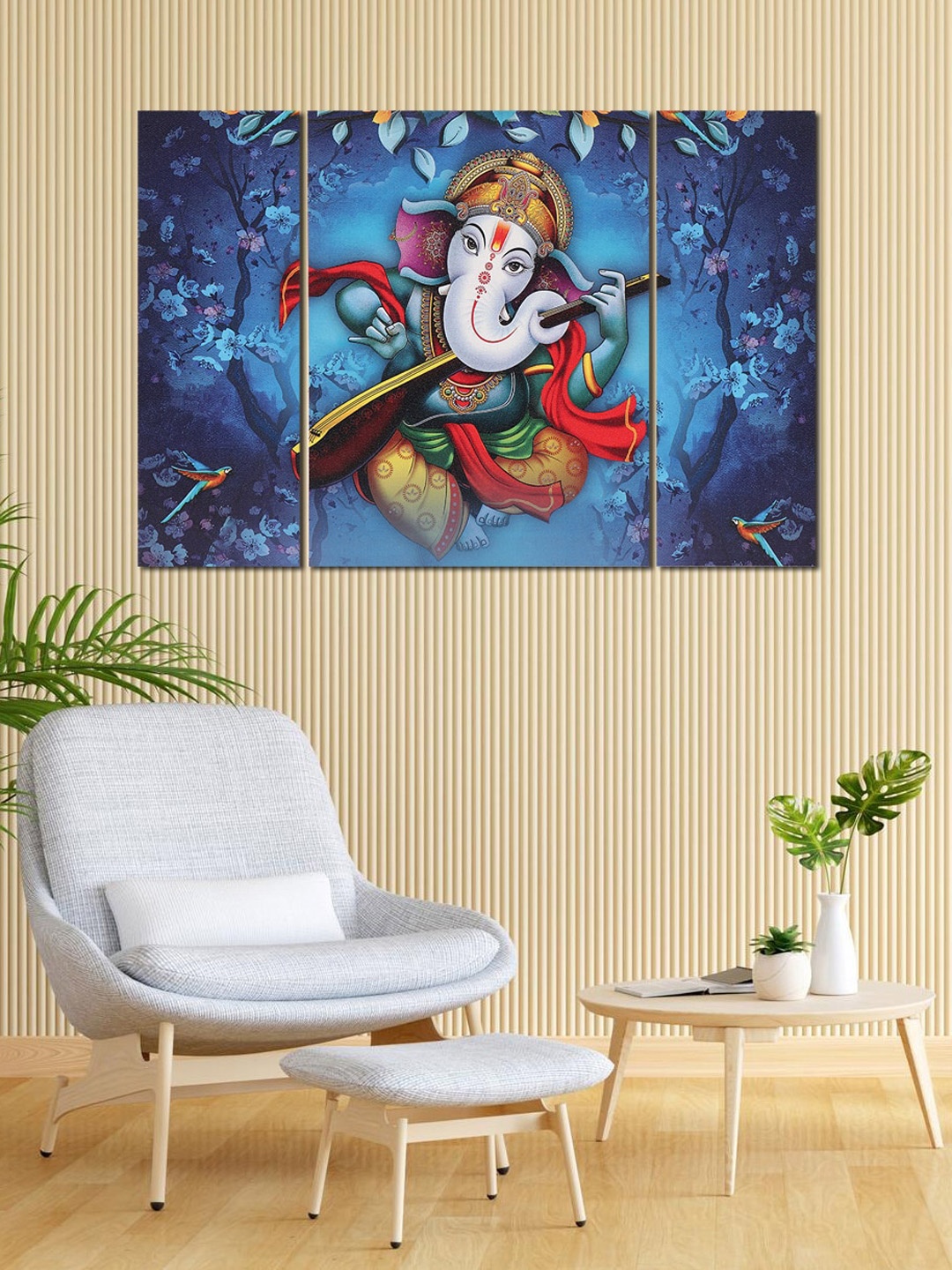 Perpetual Blue & Red 3 Pieces Lord Ganesha 3D Wall Painting