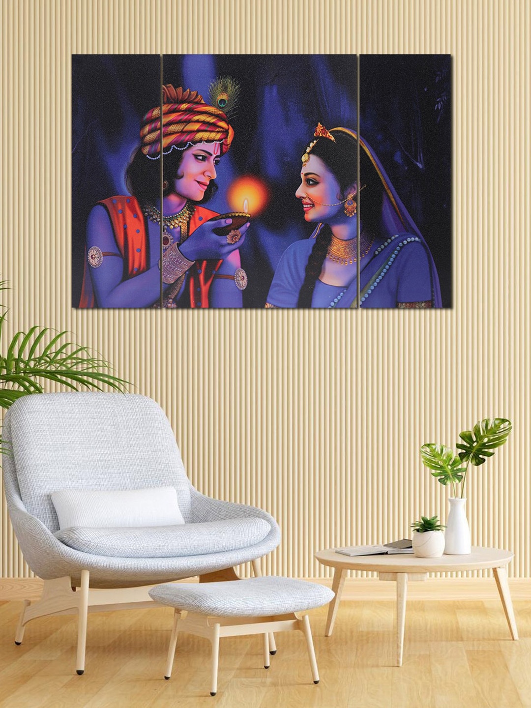 

Perpetual Blue & Orange 3 Pieces Radha Krishna Wall Paintings