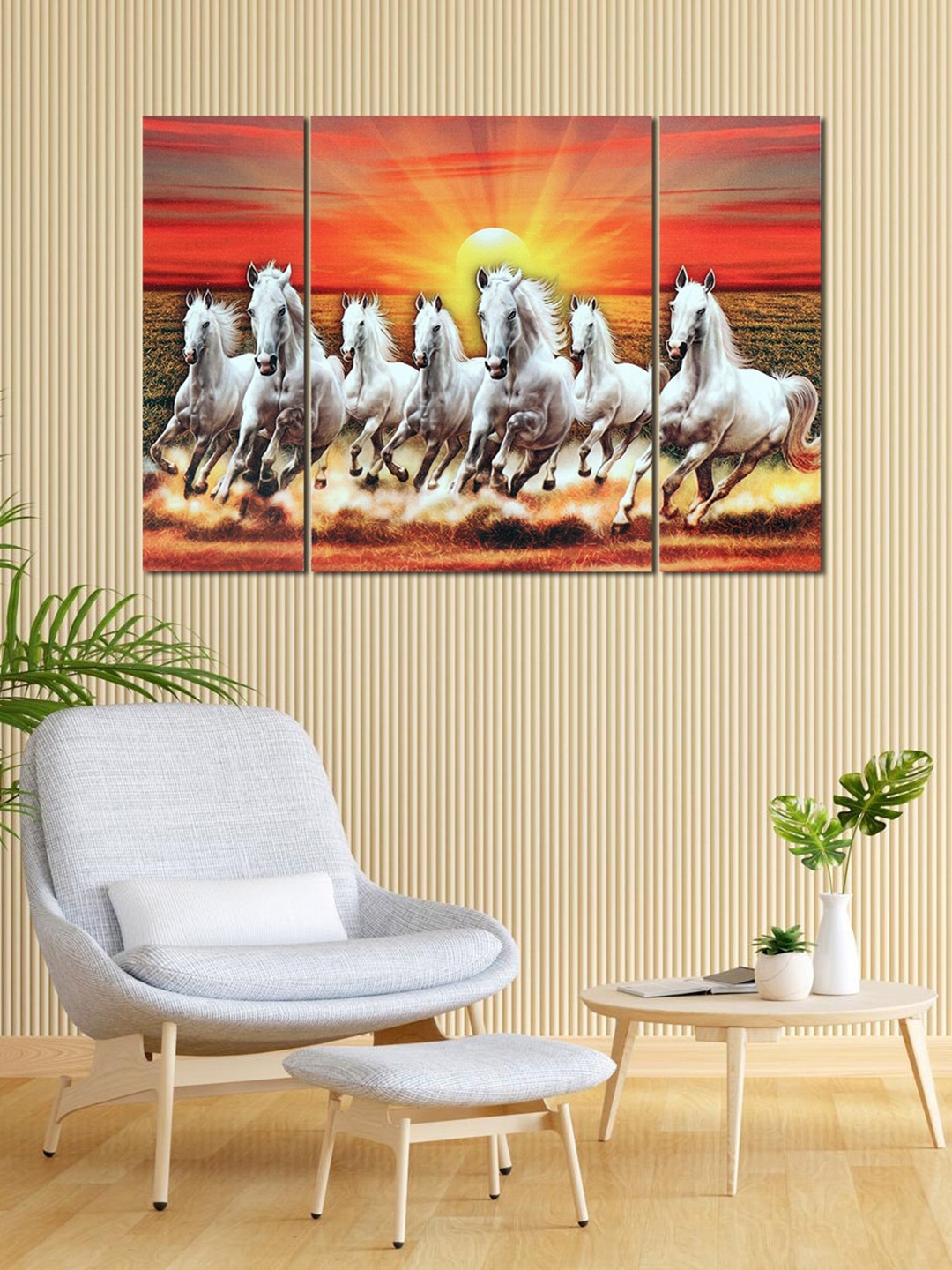 

Perpetual White & Yellow 3 Pieces Seven Horses Wall Paintings