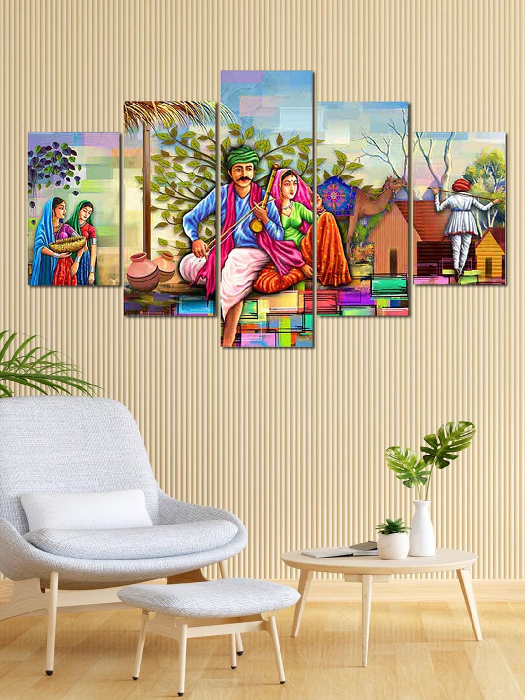 

Perpetual Blue & Brown 5 Pieces Tribal Lady Wall Paintings