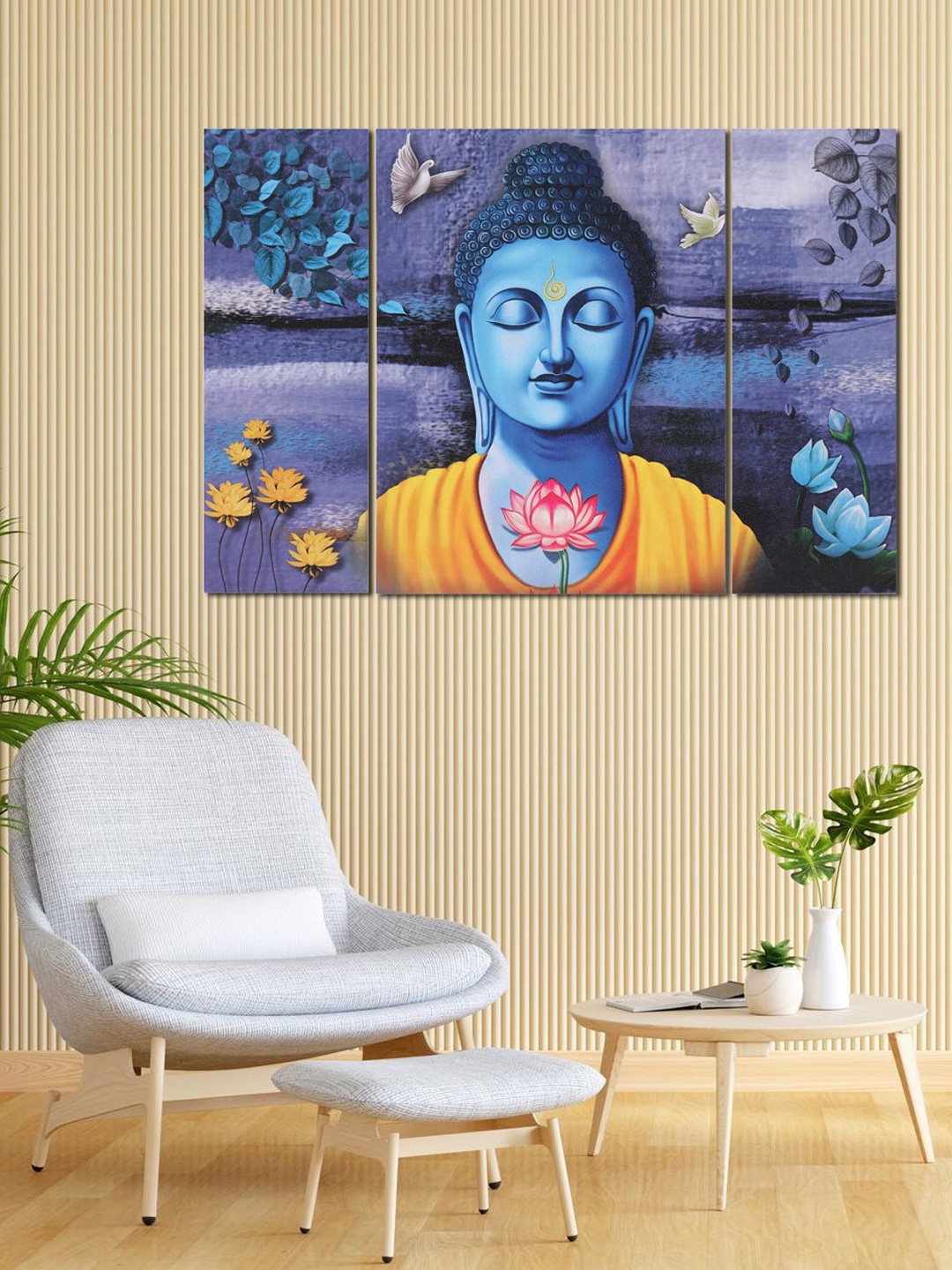

Perpetual Blue & Grey 3 Pieces Buddha Wall Painting