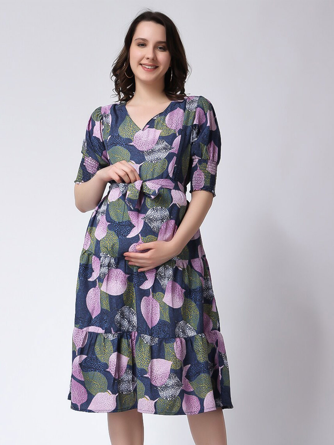 

COLOR STUDIO Floral Printed Tiered Fit & Flare Maternity Dress, Blue