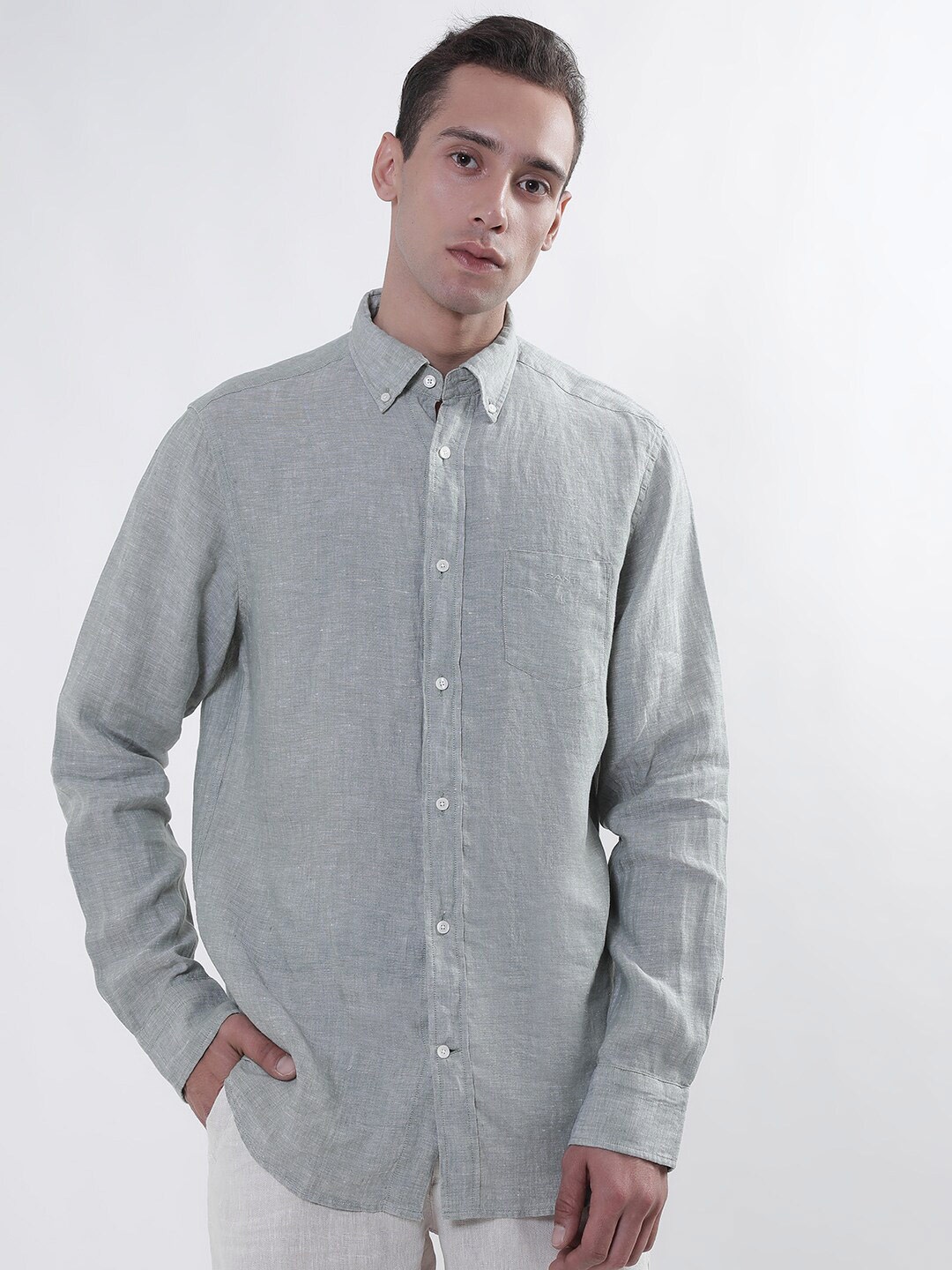 

GANT Button-Down Collar Linen Casual Shirt, Green