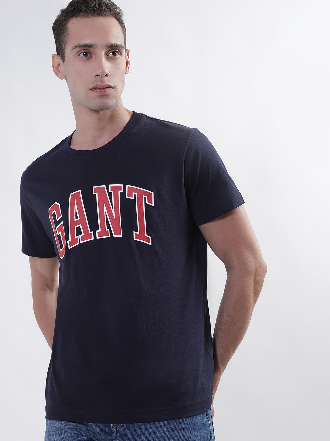 

GANT Typography Printed Cotton Round Neck T-shirt, Navy blue