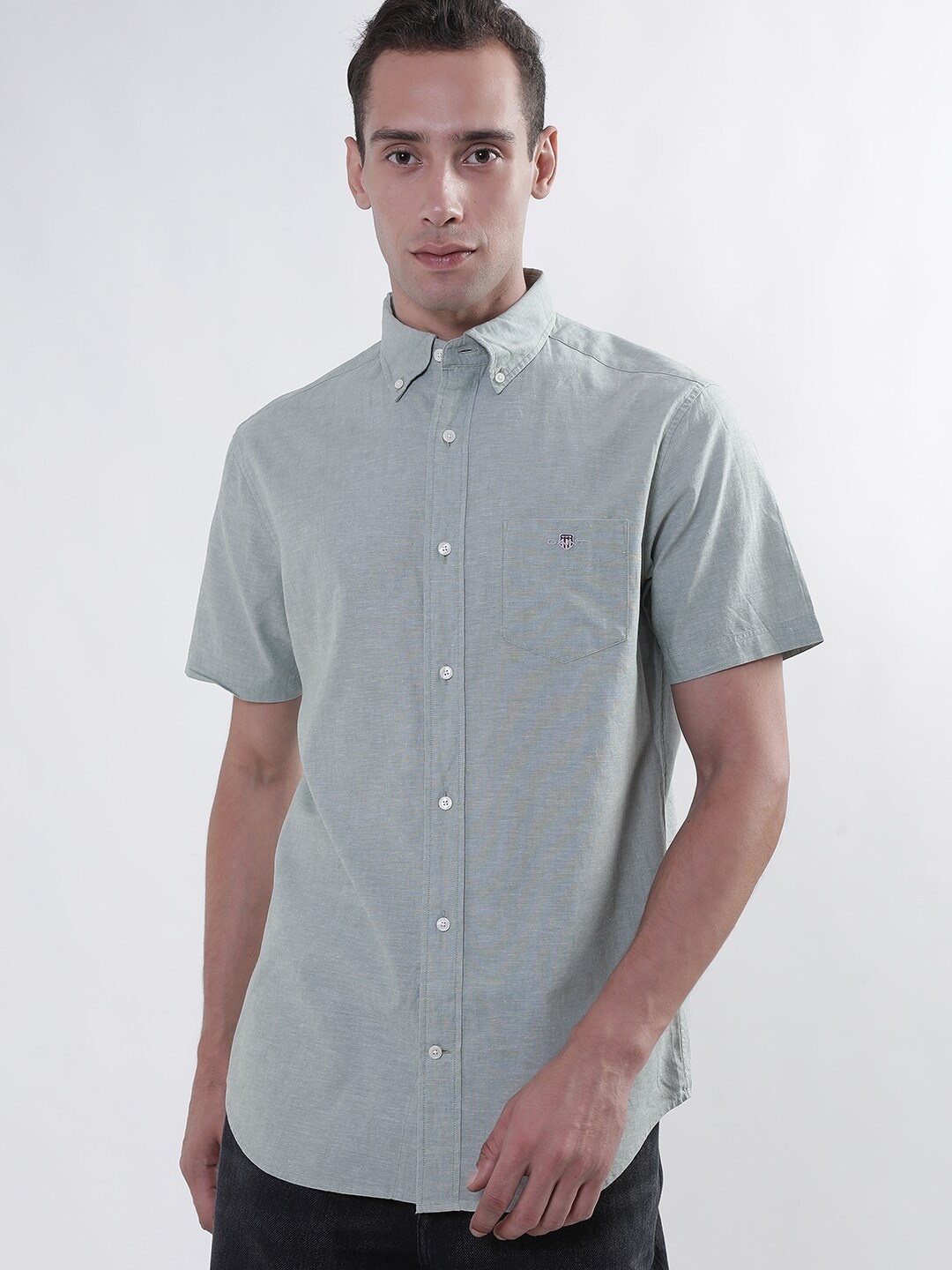 

GANT Button-Down Collar Cotton Linen Casual Shirt, Green