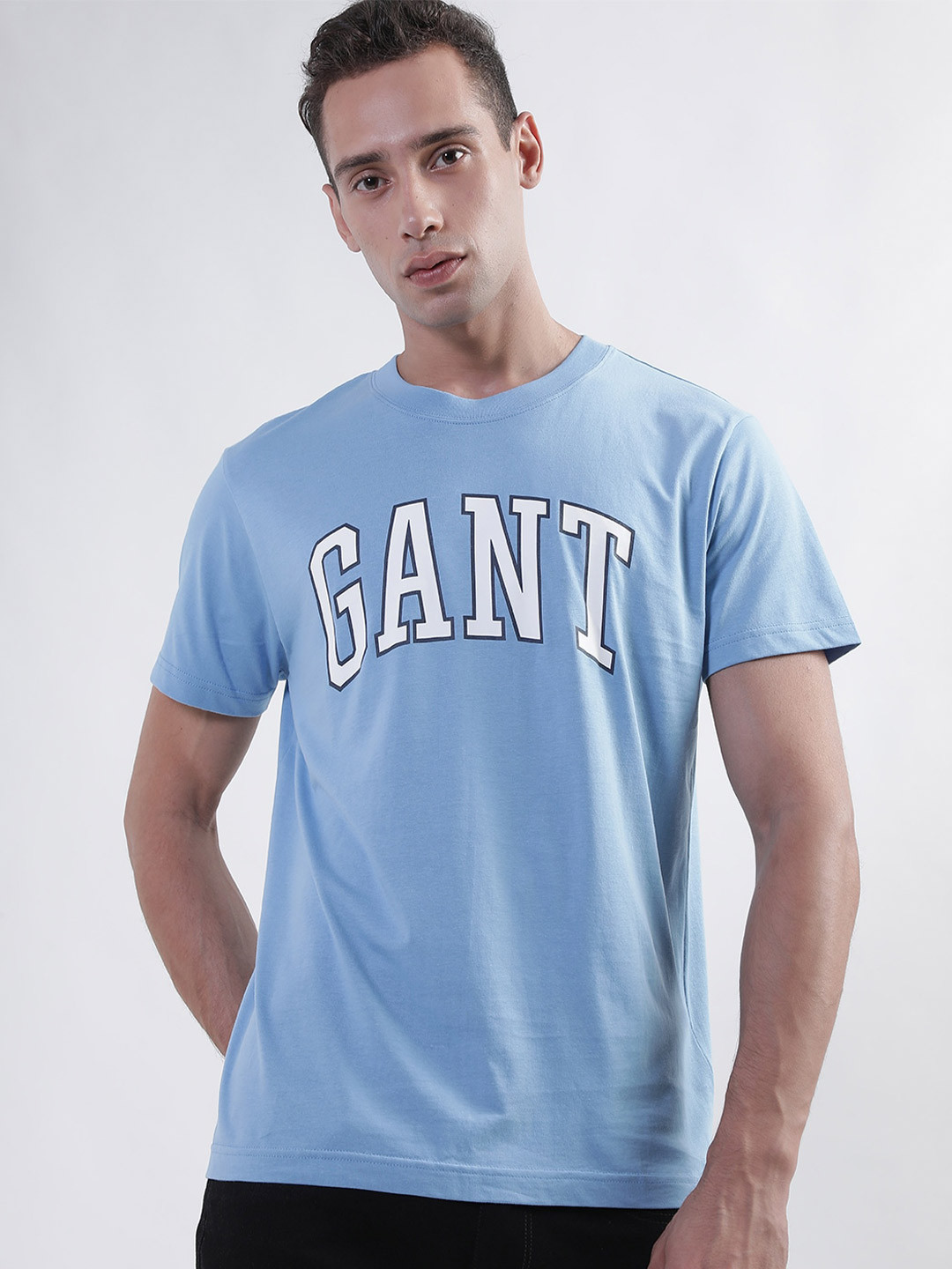 

GANT Men Typography Printed Round Neck Cotton T-shirt, Blue