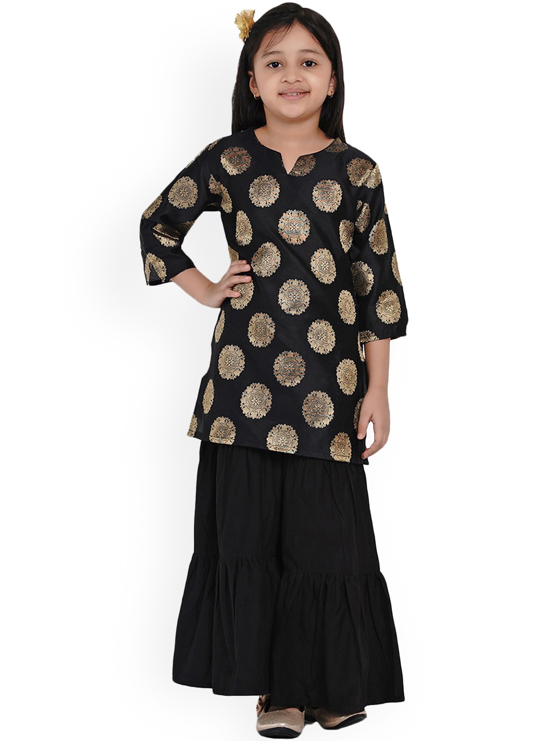 

Bitiya by Bhama Girls Ethnic Motifs Woven Design Kurta with Sharara, Black