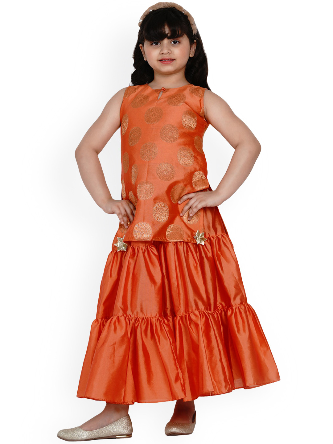 

Bitiya by Bhama Girls Ethnic Motifs Woven Design Kurti with Sharara, Orange