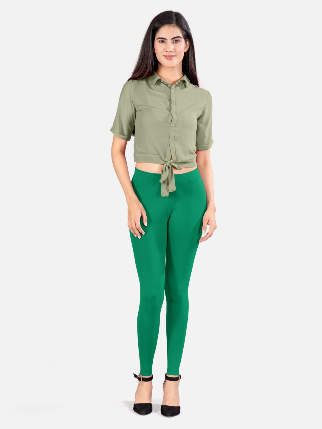 

indian flower 4-way stretch Ankle Length Leggings, Green