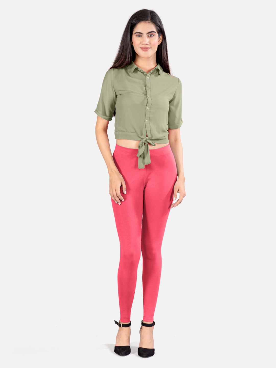 

indian flower 4-way stretch Ankle Length Leggings, Pink