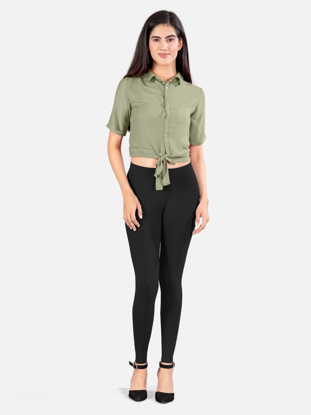 

indian flower 4-way stretch Ankle Length Leggings, Black