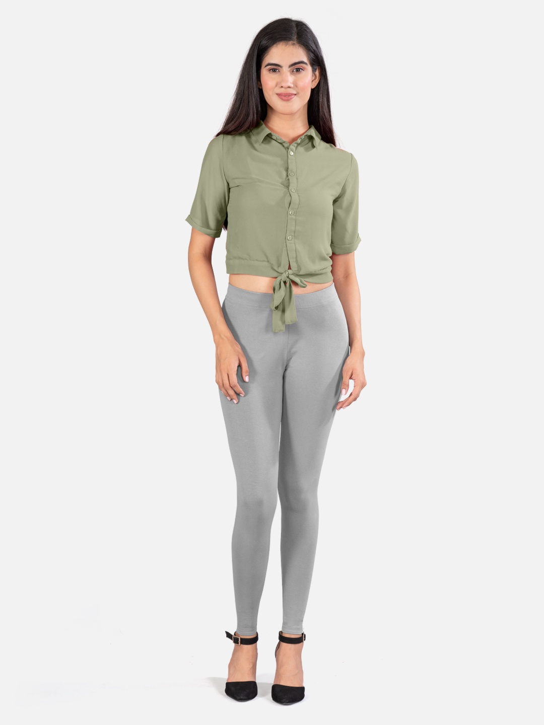 indian flower 4-way stretch Ankle Length Leggings, Grey